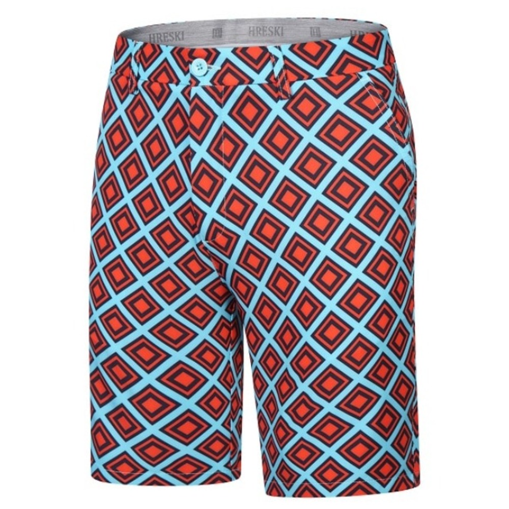 Hreski Golf Shorts Men's‎ Sz 34 Red Diamond Design Stretch Chino Multicolor